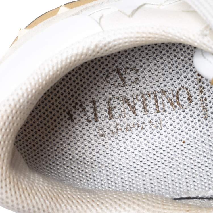 Pre Owned Valentino White/Grey Suede And Leather Rockrunner Low Top Sneakers Size 41