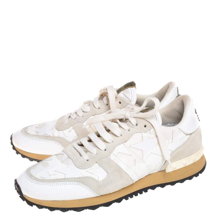 Pre Owned Valentino White/Grey Suede And Leather Rockrunner Low Top Sneakers Size 41