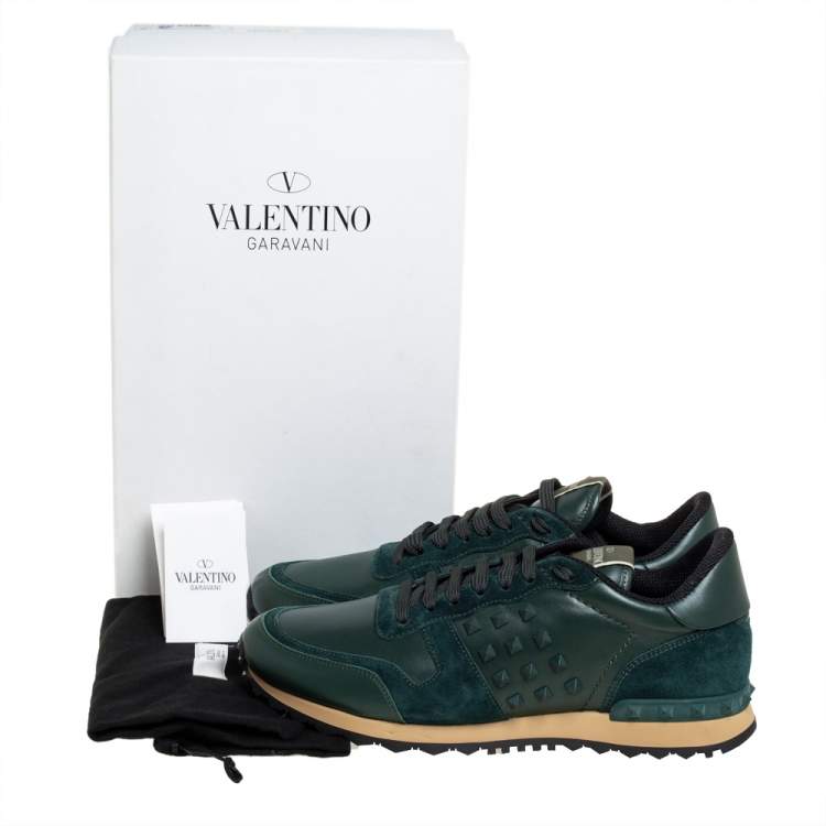 مملوكة مسبقًا Valentino Green Leather And Suede Rockstud Low Top Sneakers Size 42