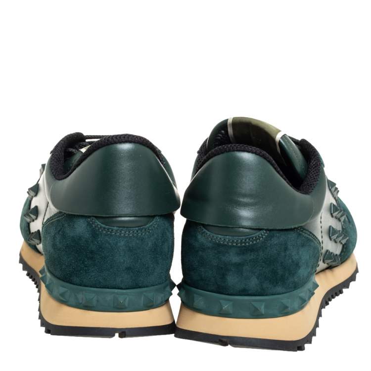 مملوكة مسبقًا Valentino Green Leather And Suede Rockstud Low Top Sneakers Size 42