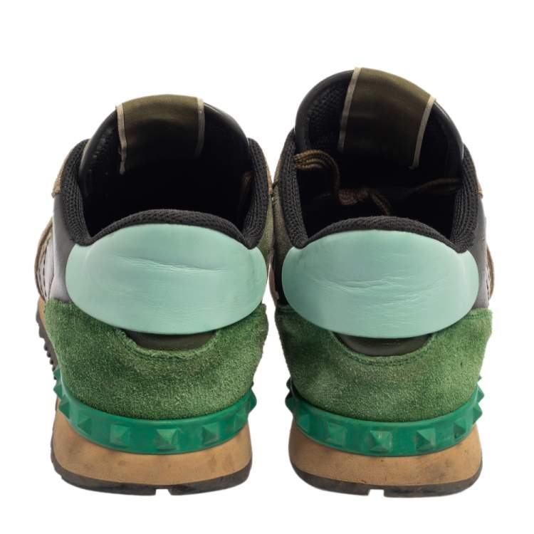Pre Owned Valentino Multicolor Suede And Camo Printed Leather Rockrunner Sneakers Size 40