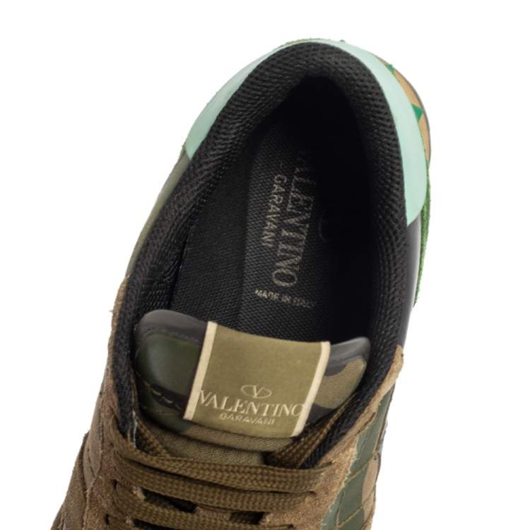 Pre Owned Valentino Multicolor Suede And Camo Printed Leather Rockrunner Sneakers Size 40