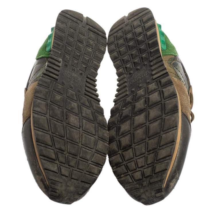 Pre Owned Valentino Multicolor Suede And Camo Printed Leather Rockrunner Sneakers Size 40