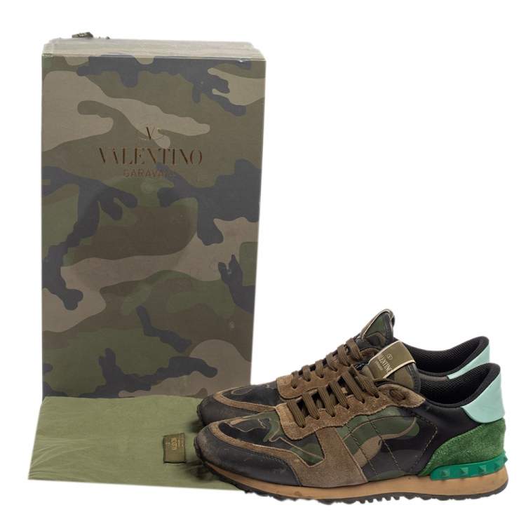Pre Owned Valentino Multicolor Suede And Camo Printed Leather Rockrunner Sneakers Size 40