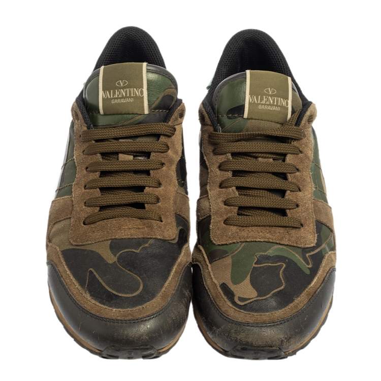Pre Owned Valentino Multicolor Suede And Camo Printed Leather Rockrunner Sneakers Size 40