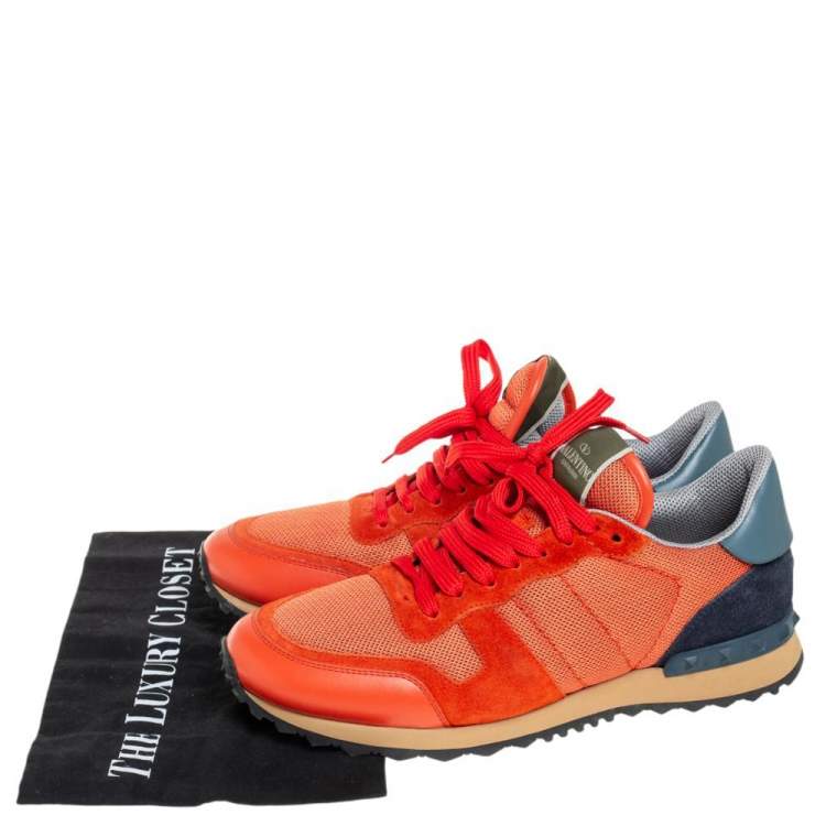 Pre Owned Valentino Orange/Blue Mesh And Leather Rockrunner Sneaker Size 41