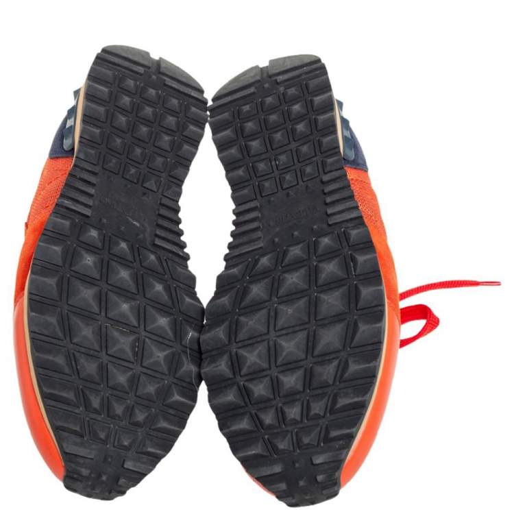Pre Owned Valentino Orange/Blue Mesh And Leather Rockrunner Sneaker Size 41