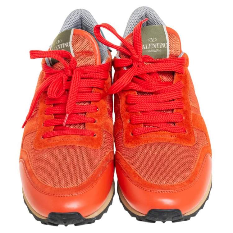 Pre Owned Valentino Orange/Blue Mesh And Leather Rockrunner Sneaker Size 41