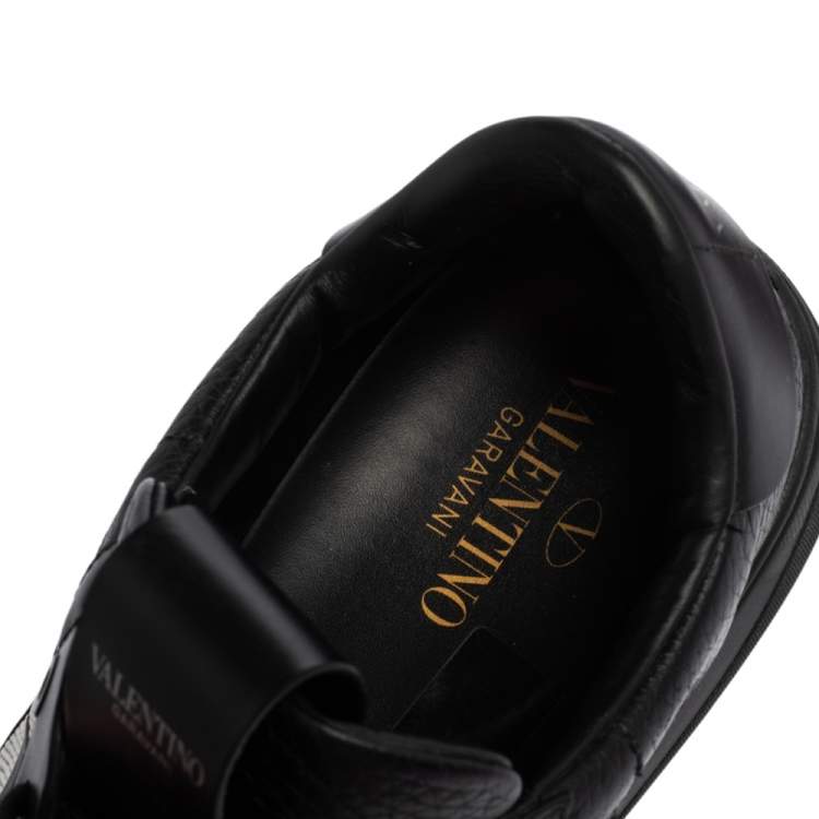 Pre Owned Valentino Black/White Leather And Nylon Fabric VLTN Low Top Sneakers Size 43