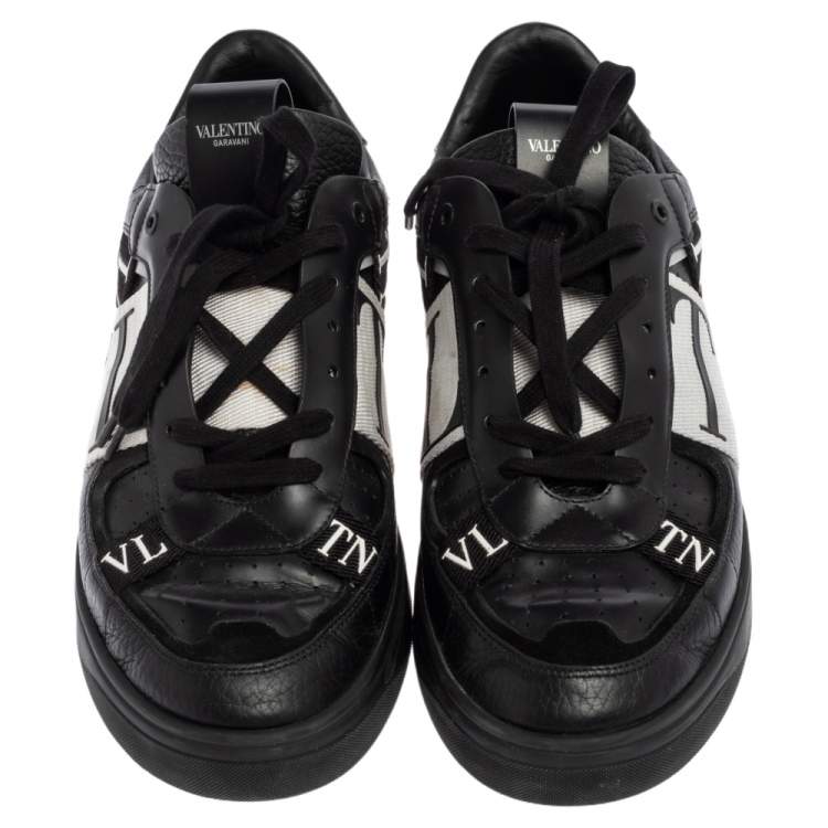 Pre Owned Valentino Black/White Leather And Nylon Fabric VLTN Low Top Sneakers Size 43