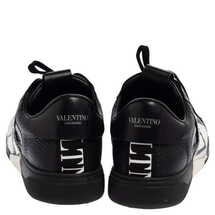 Pre Owned Valentino Black/White Leather And Nylon Fabric VLTN Low Top Sneakers Size 43
