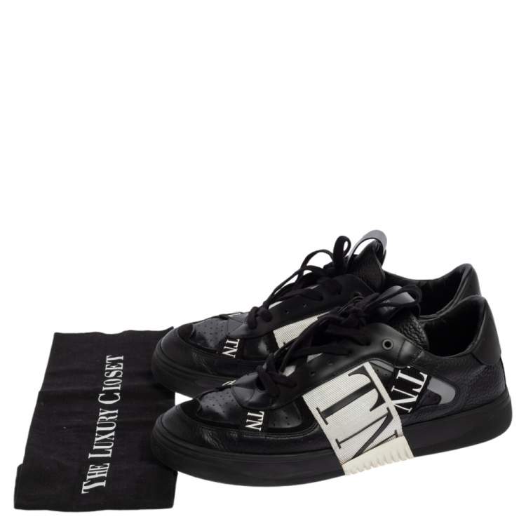 Pre Owned Valentino Black/White Leather And Nylon Fabric VLTN Low Top Sneakers Size 43