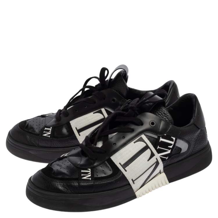 Pre Owned Valentino Black/White Leather And Nylon Fabric VLTN Low Top Sneakers Size 43