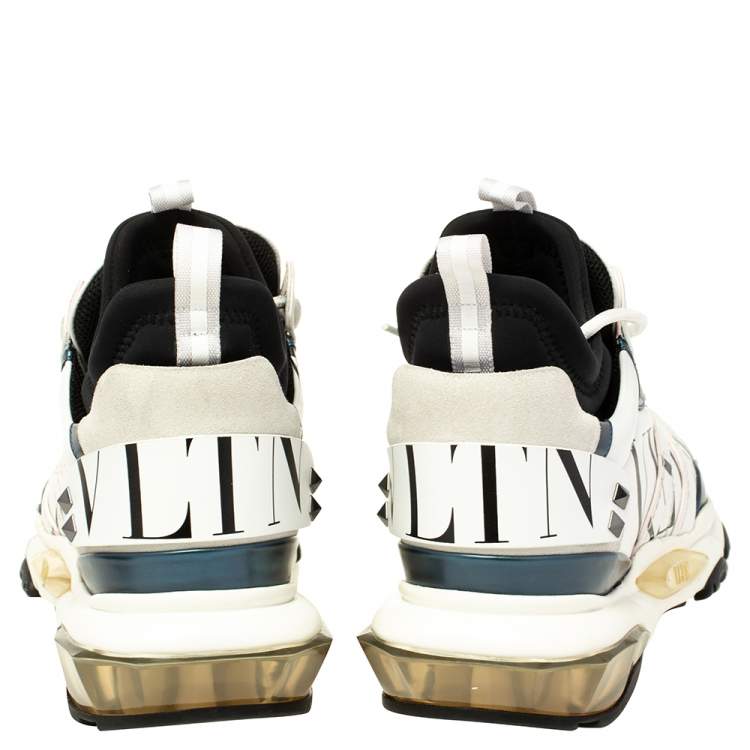 مملوكة مسبقًا Valentino White/Black Suede and Leather Camouflage Grid Bounce Sneakers Size 44