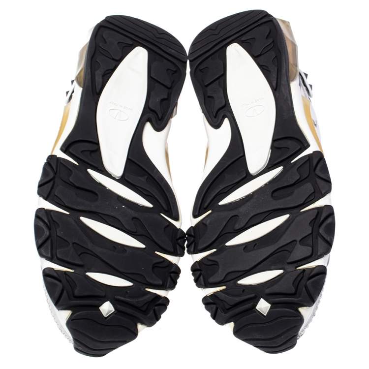 مملوكة مسبقًا Valentino White/Black Suede and Leather Camouflage Grid Bounce Sneakers Size 44