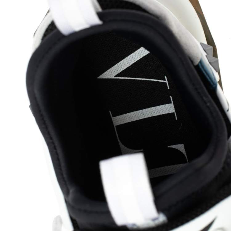 مملوكة مسبقًا Valentino White/Black Suede and Leather Camouflage Grid Bounce Sneakers Size 44