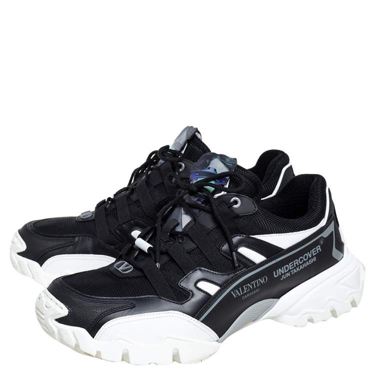 Pre Owned Valentino x Undercover Black Leather and Fabric Climber Sneakers Size 44