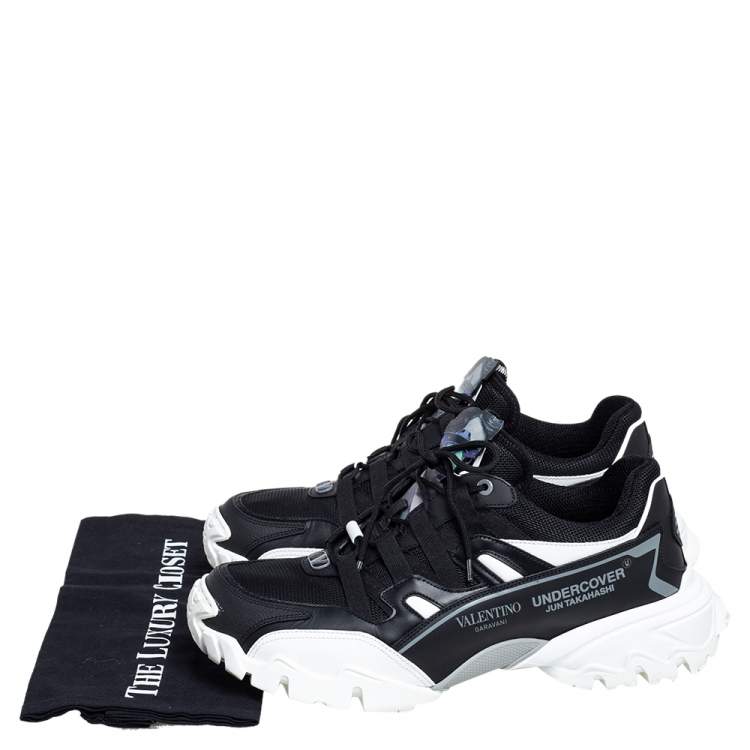 Pre Owned Valentino x Undercover Black Leather and Fabric Climber Sneakers Size 44