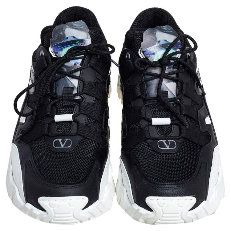 Pre Owned Valentino x Undercover Black Leather and Fabric Climber Sneakers Size 44