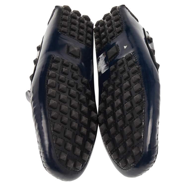 Pre Owned Valentino Navy Blue Patent Leather Rockstud Slip On Loafers Size 42