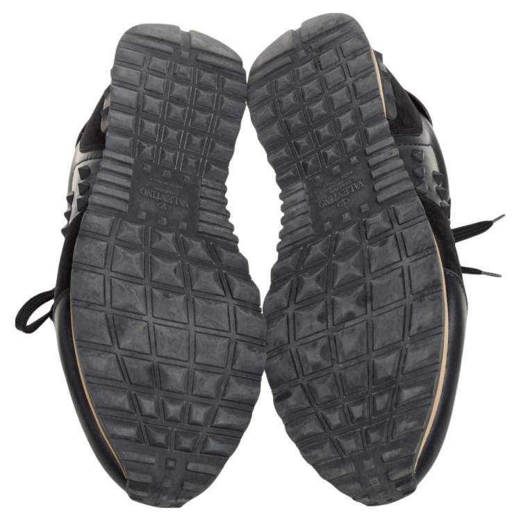 مملوكة مسبقًا Valentino Black Leather And Suede  Rockrunner Sneakers Size 46
