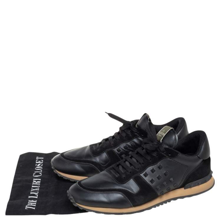 مملوكة مسبقًا Valentino Black Leather And Suede  Rockrunner Sneakers Size 46