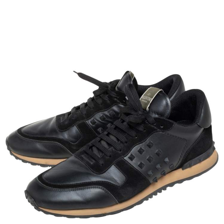 مملوكة مسبقًا Valentino Black Leather And Suede  Rockrunner Sneakers Size 46