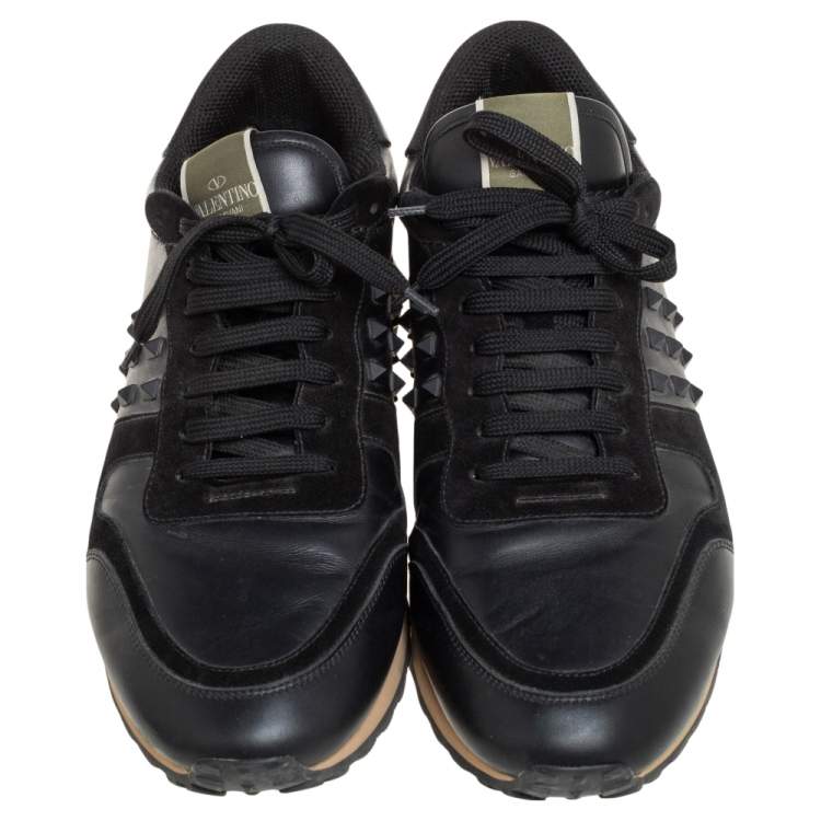 مملوكة مسبقًا Valentino Black Leather And Suede  Rockrunner Sneakers Size 46