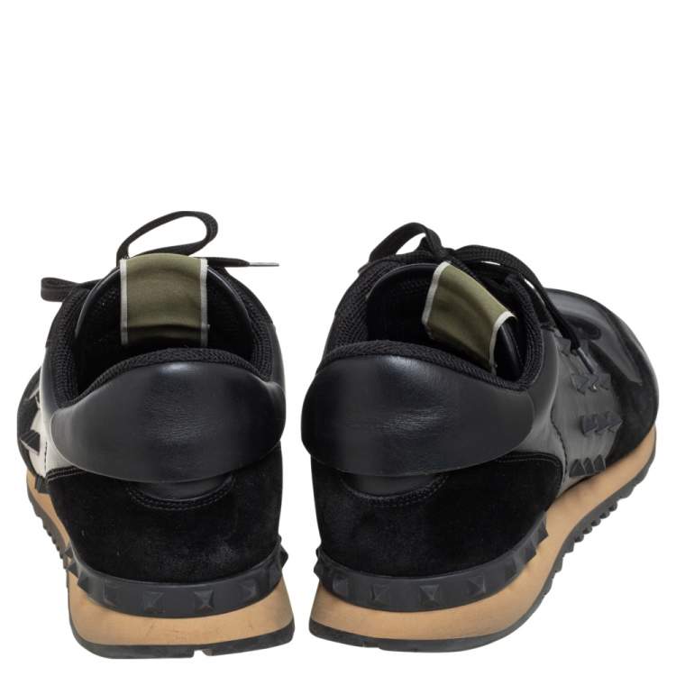 مملوكة مسبقًا Valentino Black Leather And Suede  Rockrunner Sneakers Size 46