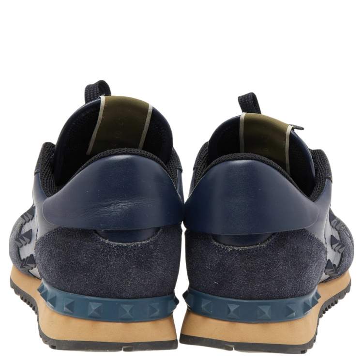 Pre Owned Valentino Navy Blue Suede And Leather Rockrunner Low Top Sneakers Size 43