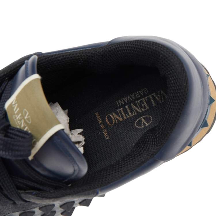 Pre Owned Valentino Navy Blue Suede And Leather Rockrunner Low Top Sneakers Size 43