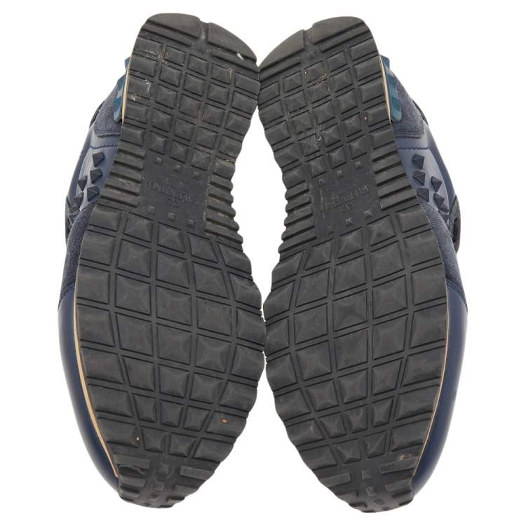 Pre Owned Valentino Navy Blue Suede And Leather Rockrunner Low Top Sneakers Size 43