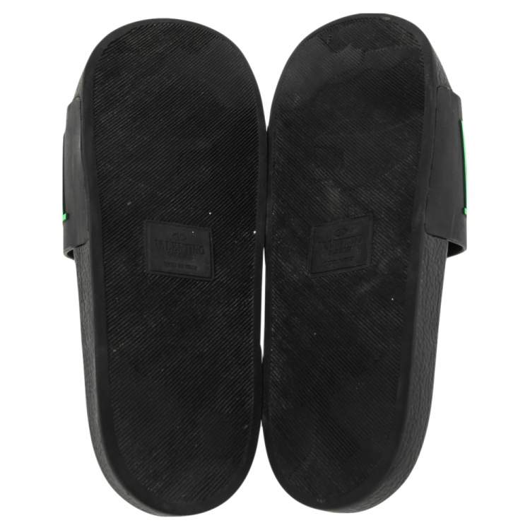 Pre Owned Valentino Black Rubber VLTN Pool Flat Slides Size 43