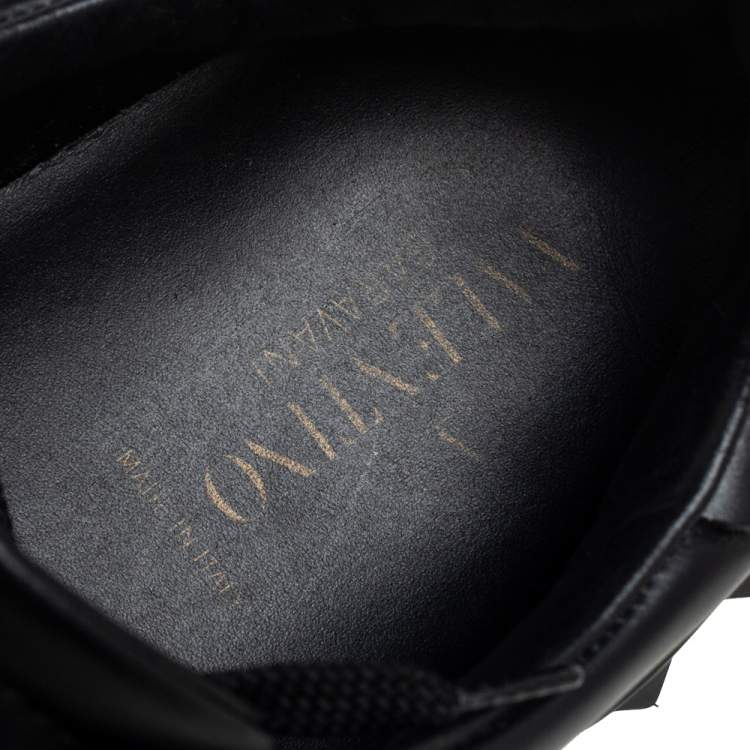 مملوكة مسبقًا Valentino Black/Metallic Gold Band Leather Open Low Top Sneakers Size 41