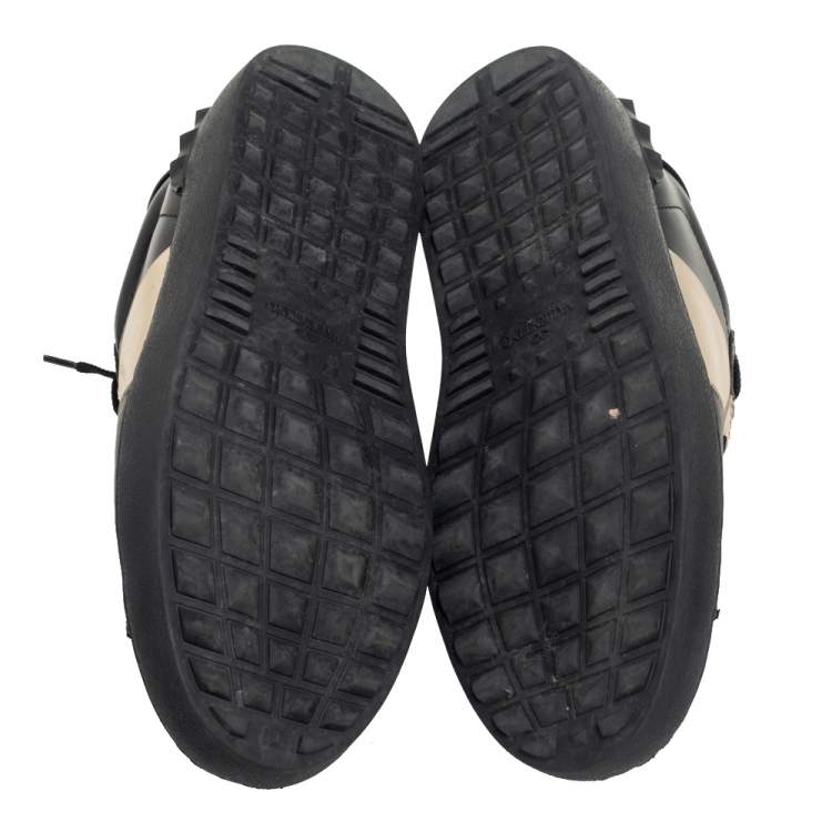 مملوكة مسبقًا Valentino Black/Metallic Gold Band Leather Open Low Top Sneakers Size 41