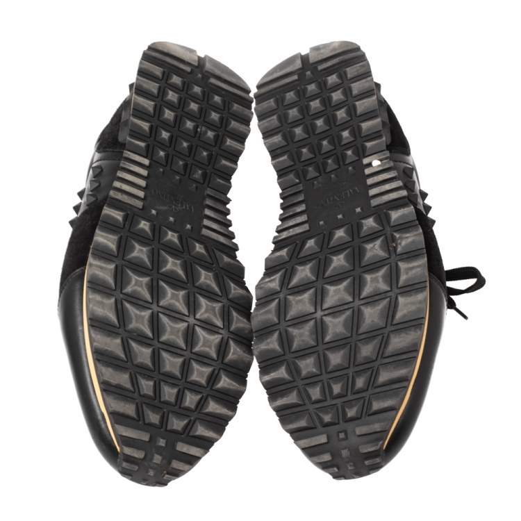 Pre Owned Valentino Black Leather And Suede Rockstud Sneakers Size 45