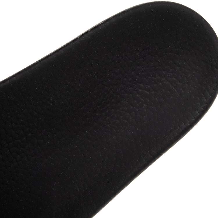 Pre Owned Valentino Black/White Rubber VLTN Flat Slides Size 42