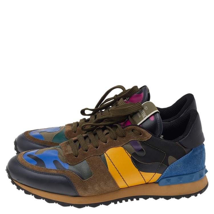 مملوكة مسبقًا Valentino Multicolor Camouflage Leather And Suede Rockrunner Low Top Sneakers Size 41