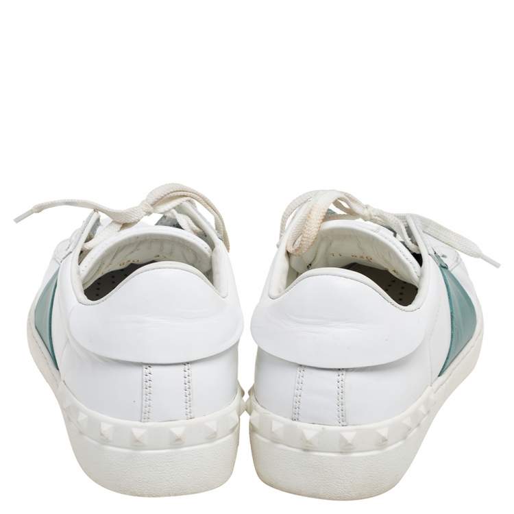 Pre Owned Valentino White/Green Leather  Low Top Sneakers Size 41