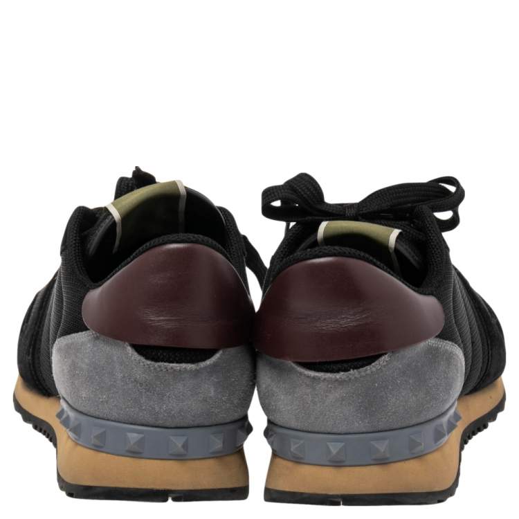 Pre Owned Valentino Black  Leather And Suede Rockstud Low Top Sneakers Size 43
