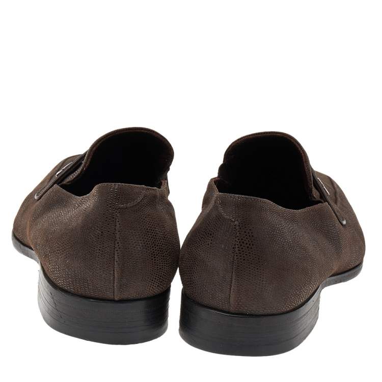 Pre Owned Valentino Brown Embossed Leather Slip On Loafers Size 43