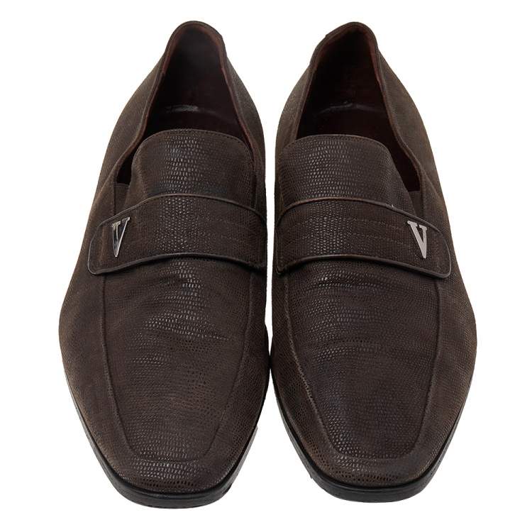 Pre Owned Valentino Brown Embossed Leather Slip On Loafers Size 43