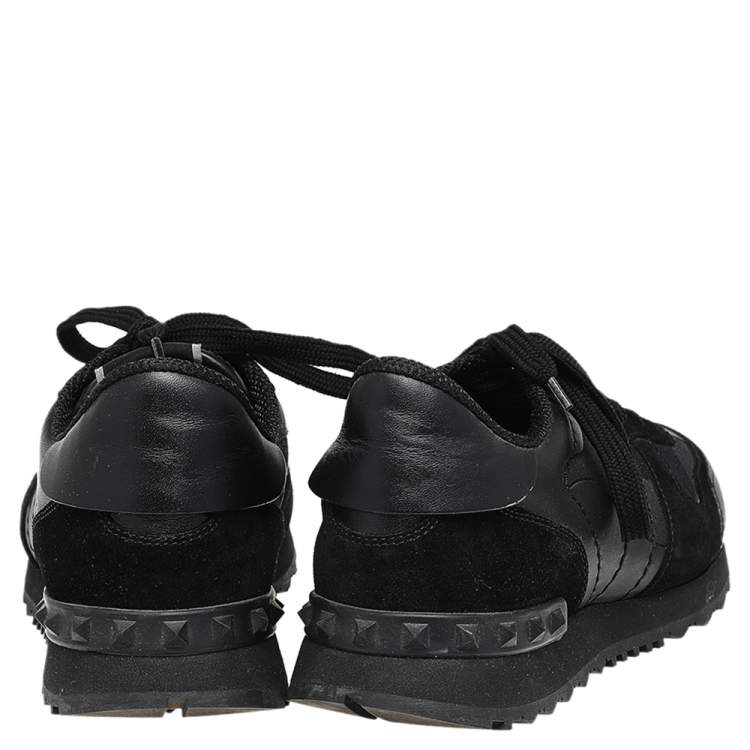 Pre Owned Valentino Black Camouflage Leather and Suede Rockrunner Low Top Sneakers Size 39