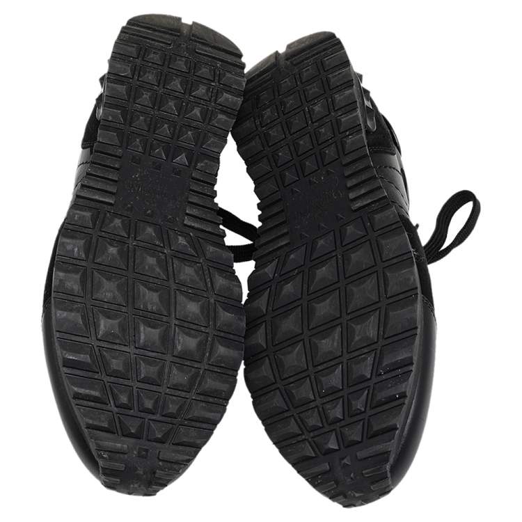 Pre Owned Valentino Black Camouflage Leather and Suede Rockrunner Low Top Sneakers Size 39