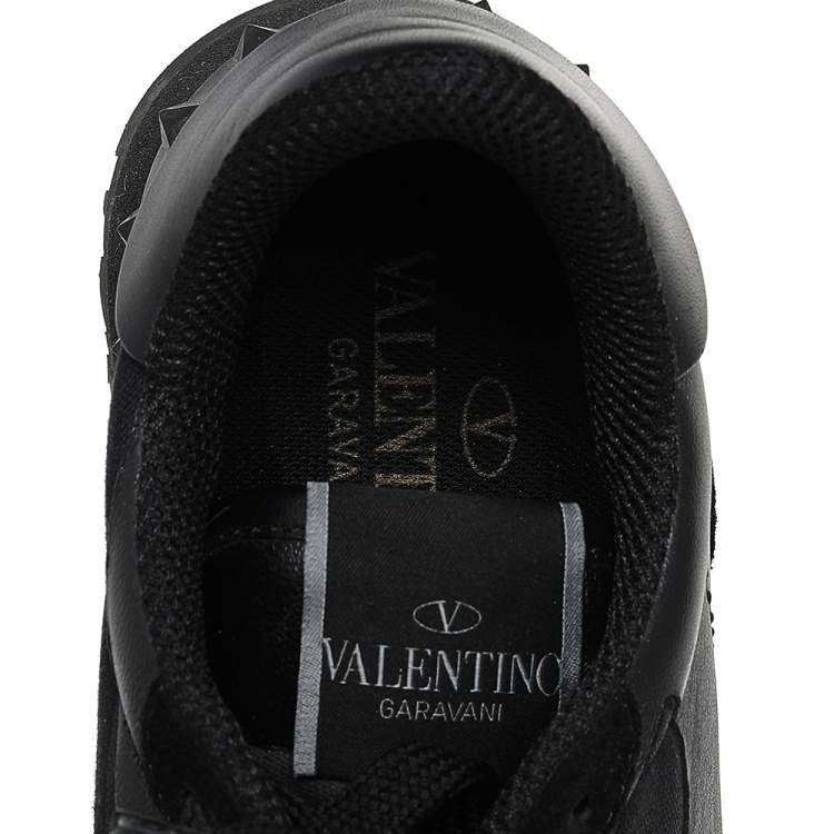 Pre Owned Valentino Black Camouflage Leather and Suede Rockrunner Low Top Sneakers Size 39