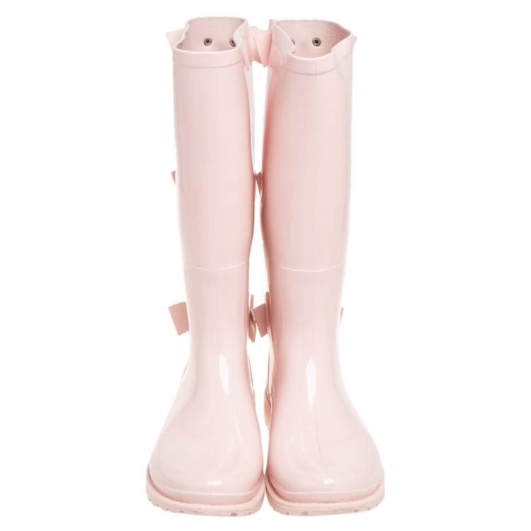 Pre Owned  RED Valentino Pink Triple Bow Rubber Rain Boot Size 38