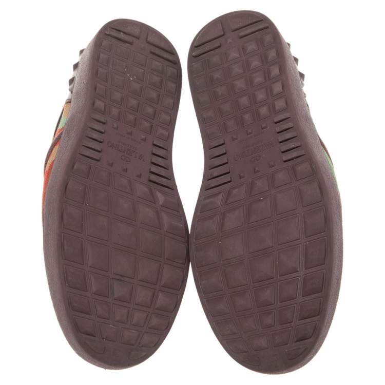 Pre Owned Valentino Multicolor Camouflage Print Canvas And Leather Rockstud Low Top Sneakers Size 40