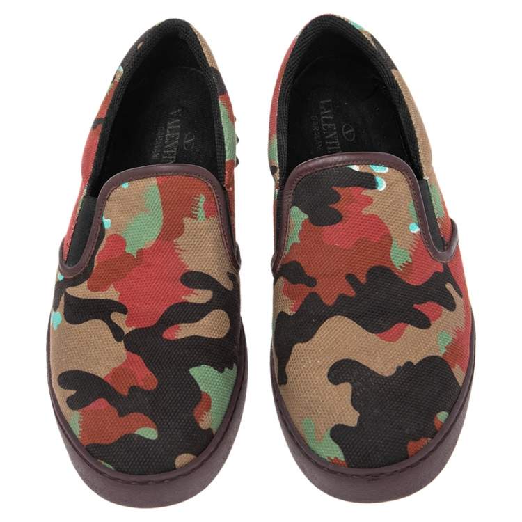 Pre Owned Valentino Multicolor Camouflage Print Canvas And Leather Rockstud Low Top Sneakers Size 40