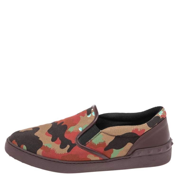 Pre Owned Valentino Multicolor Camouflage Print Canvas And Leather Rockstud Low Top Sneakers Size 40