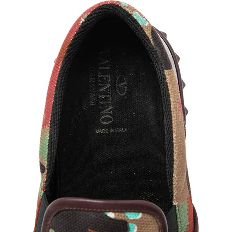 Pre Owned Valentino Multicolor Camouflage Print Canvas And Leather Rockstud Low Top Sneakers Size 40